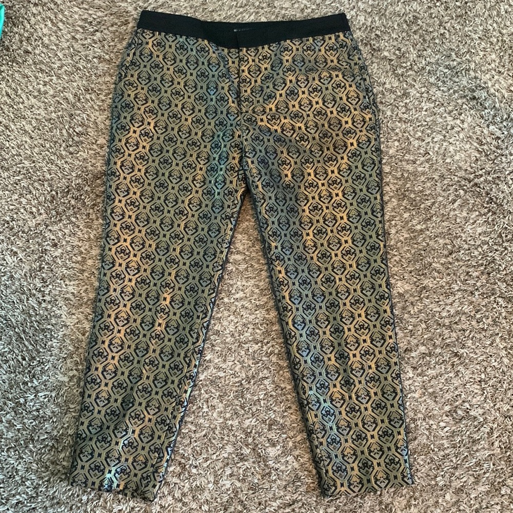 Zara Metallic Geometric Print in Gold, Silver and Black Ankle Pants